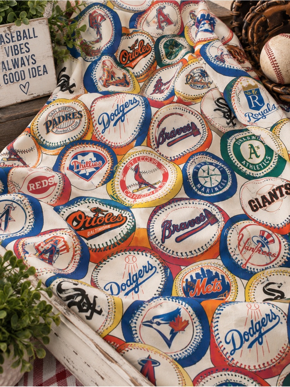 Vintage Bibb Company MLB Baseball Logos Twin Fitted Sheet Craft Fabric 2.5 yds